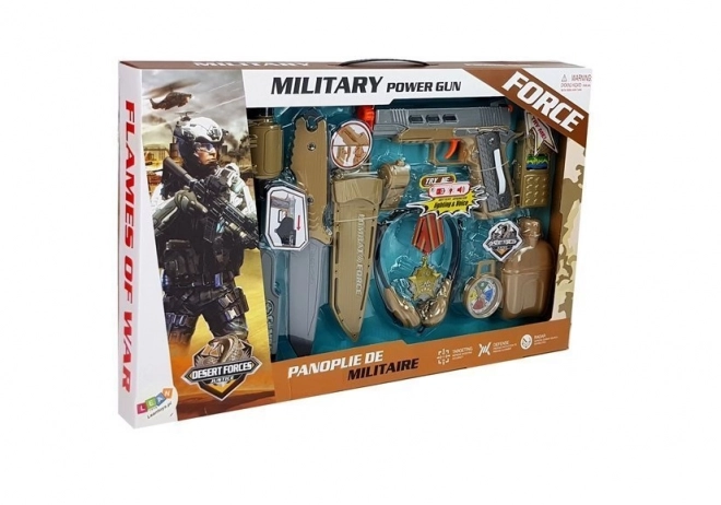 Military Playset with Accessories Pistol Knife Binoculars Headset Whistle Walkie-Talkie