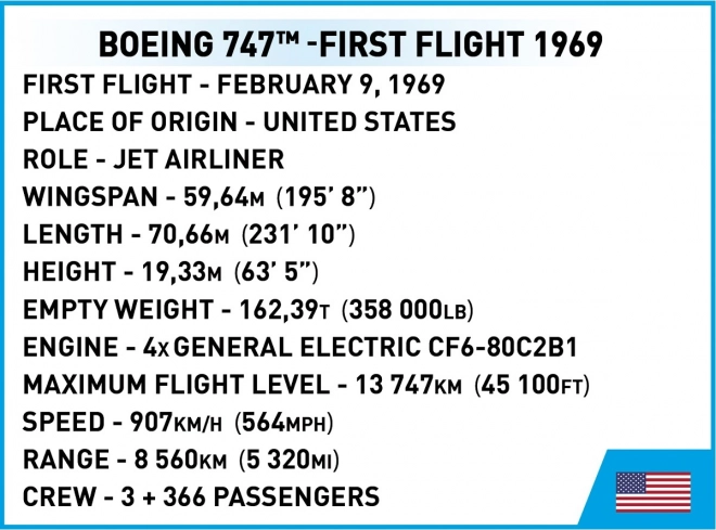 Modello in mattoncini Boeing 747 Primo Volo
