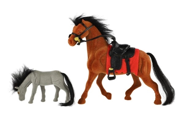 Fluffy Horse with Saddle and Foal Toy Set