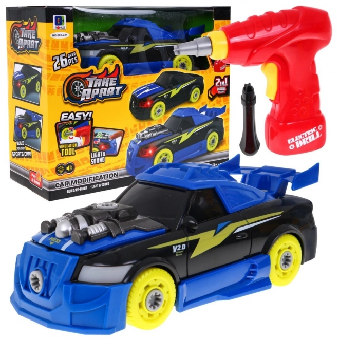 Foldable 2-in-1 Sport Car Toy for 3+ Kids with Electric Screwdriver and Sounds