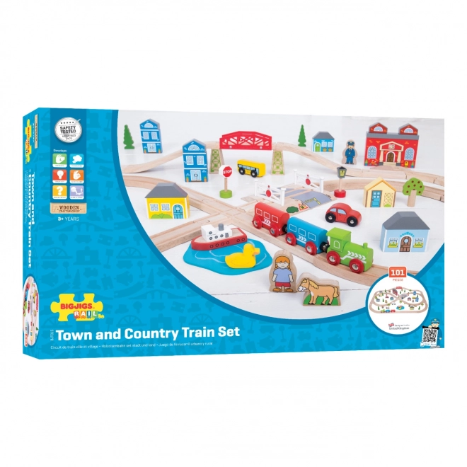 Wooden Train City and Village Set 91 Pieces