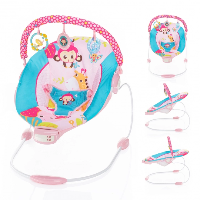 Vibrating Baby Bouncer Happy Safari Pink