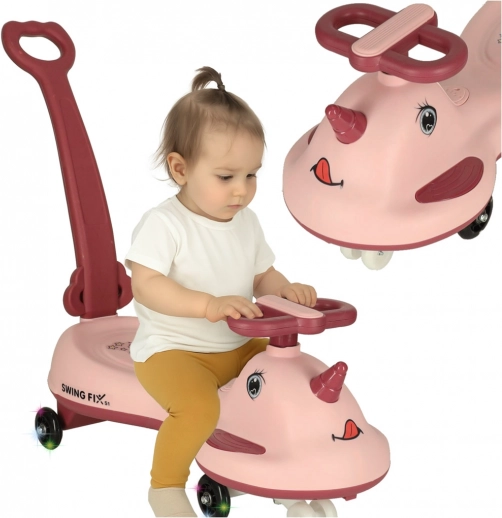 Rožnato poganjalno vozilo LED Unicorn z ročajem