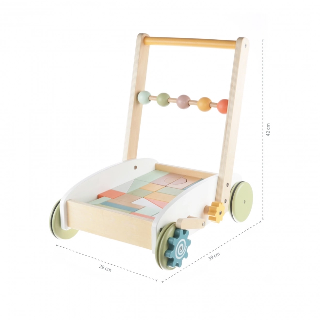 Wooden Cart with Colorful Blocks