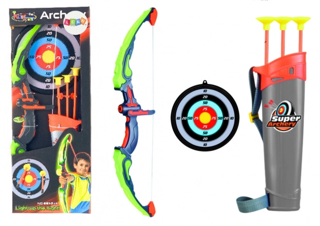 Archery Set with Bow, Target, Quiver, and Light-Up Arrows