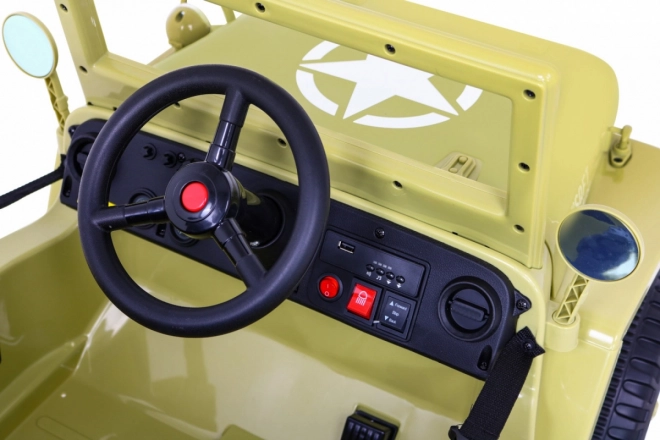 Retro military car for kids beige + 4x4 drive + remote control + 2 luggage racks + slow start + MP3 LED