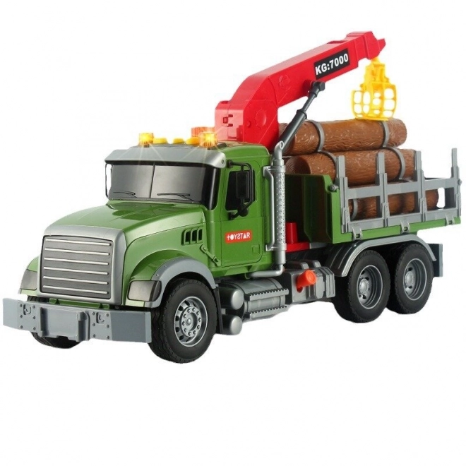 Wood Transport Truck with Crane and Lights