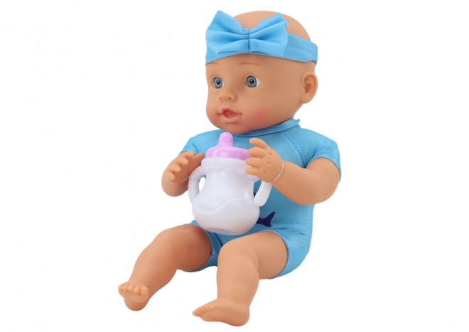 Baby Doll with Feeding Accessories Blue Outfit