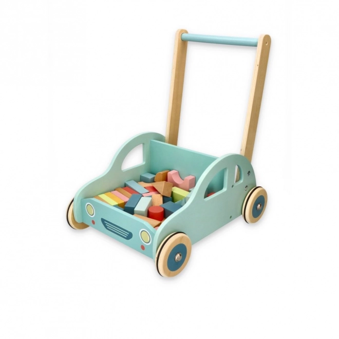 Wooden Push Cart with Blocks
