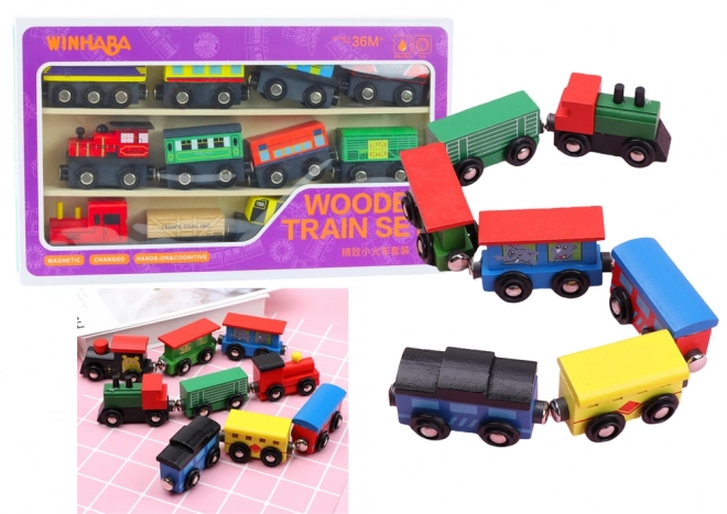 Wooden Train Set with Magnetic Locomotives