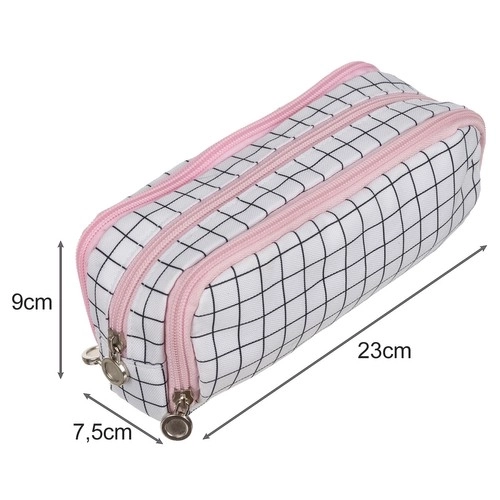 Foldable Triple Compartment School Pencil Case in Checkered