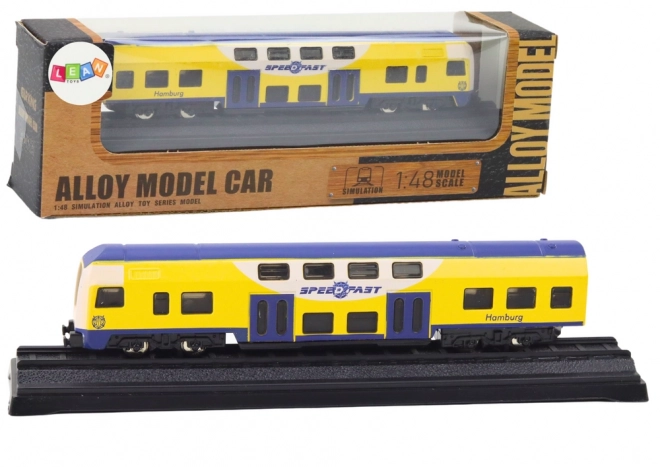 Sběratelský model vlaku žlutý a modrý 1:48 kovový
