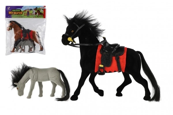 Fluffy Horse with Saddle and Foal Toy Set