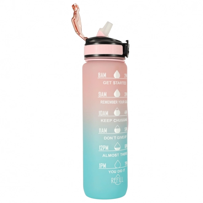 Motivational Water Bottle with Straw and Handle - 1L Pink Blue