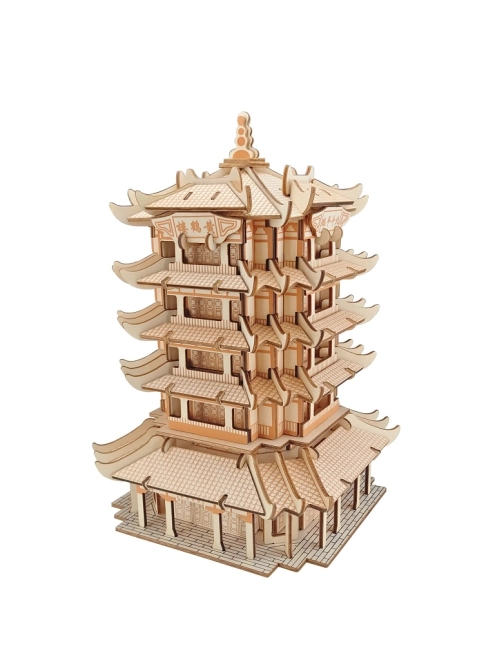 Wooden 3D Puzzle Yellow Crane Tower