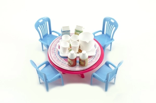 Furniture For Dolls - Table And Chairs With Accessories