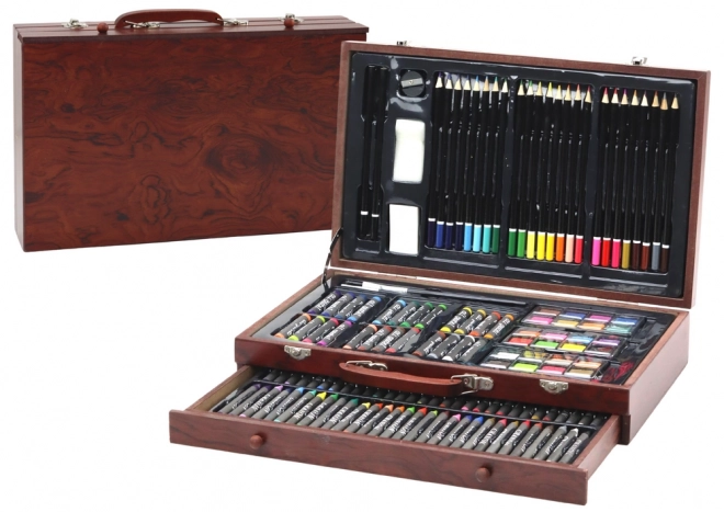 Wooden Art Set with Pastels, Crayons and Paints