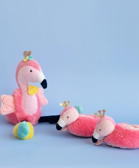 Flamingo Plush Baby Booties Gift Set