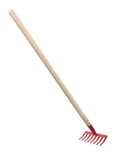 Red Kids Garden Rake with Metal and Wood Handle – Green