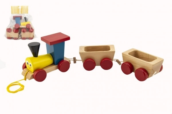 Wooden Colorful Pull Train with 2 Wagons