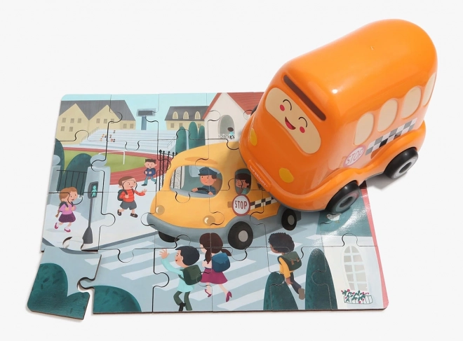 Wooden Puzzle and Toy: School Bus