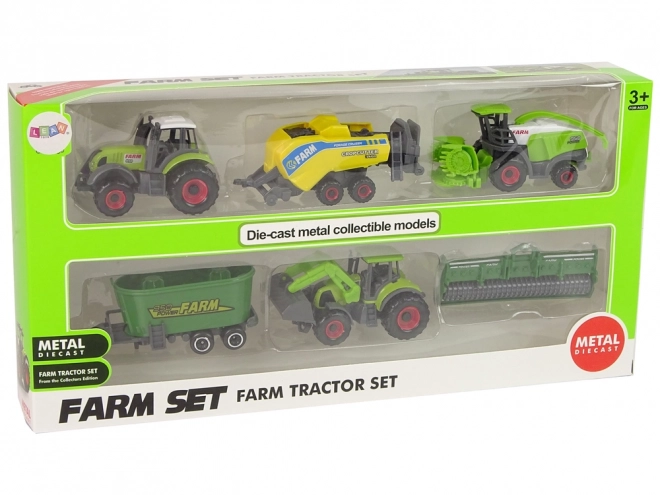 Set of 6 Farm Vehicles with Tractors and Combine Harvester