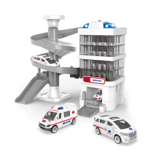 Hospital Building with Cars and Garage with Light and Sound