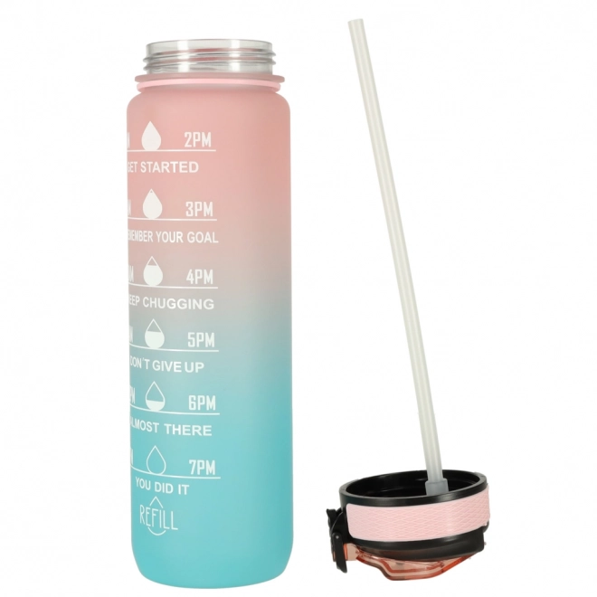 Motivational Pink Water Bottle with Straw and Handle - 1L – Pink-Blue