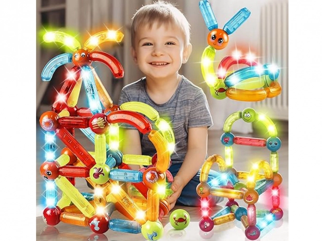 3D Colorful Illuminated Magnetic Blocks for Children