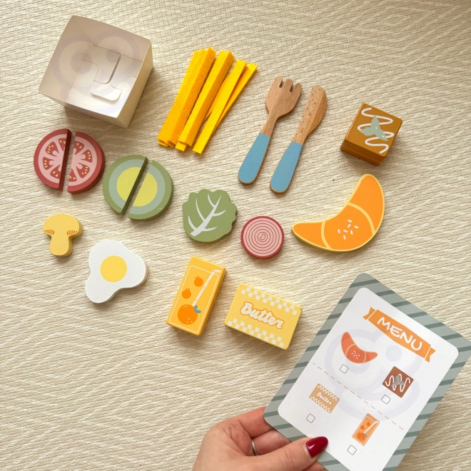Set Colazione Woopie Green con Vassoio e Accessori in Legno Pastello