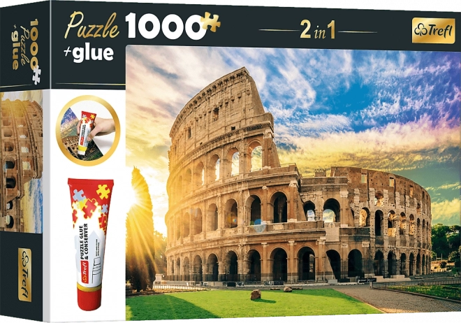 Trefl 2-in-1 Puzzle Set Colosseum Rome Italy 1000 Pieces with Glue