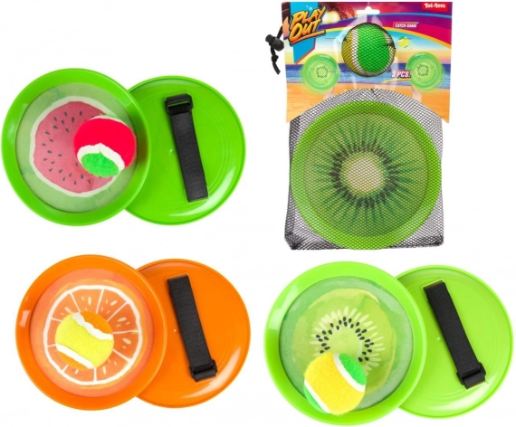 Velcro catch set with ball, fruit design 18 cm, 3 types