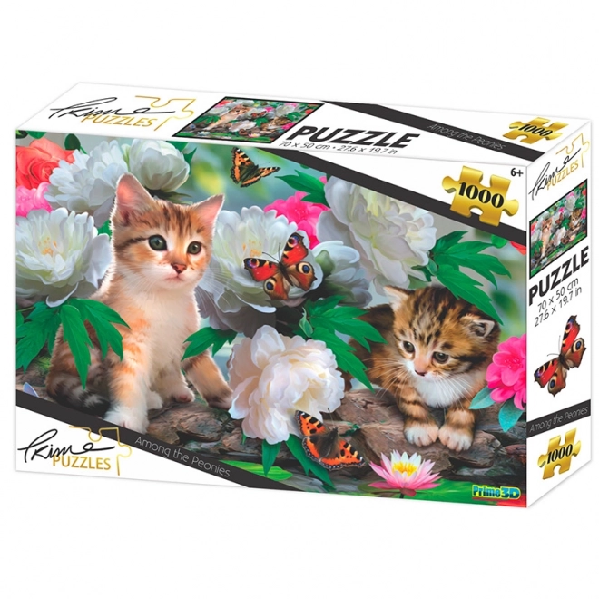 Cute Kittens Among Peonies 1000 Piece Puzzle