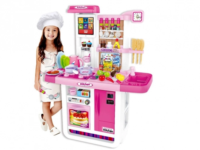 Interactive Children's Kitchen Set with Refrigerator – pink