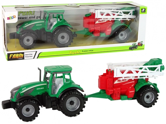 Green Tractor with Red-Green Sprayer Friction Powered