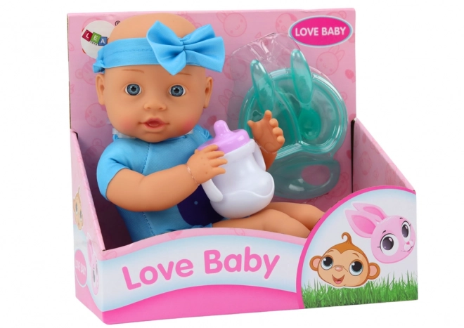 Baby Doll with Feeding Accessories Blue Outfit