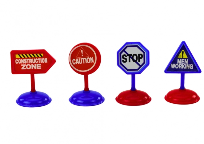 Set of 12 Push-Propeller Cars and Airplanes with Traffic Signs