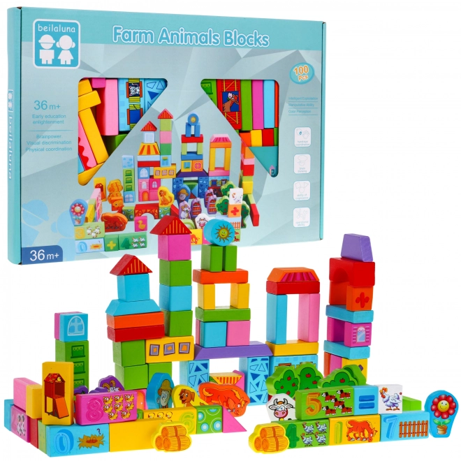 Wooden Block Set Farm for Kids 3+