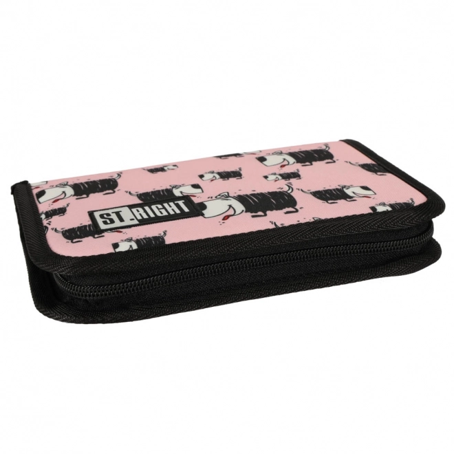 Bambino Two Flap Pink Pencil Case with Dogs