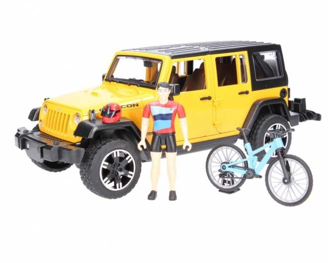 Bruder Jeep Wrangler Rubicon with Cyclist and Bicycle