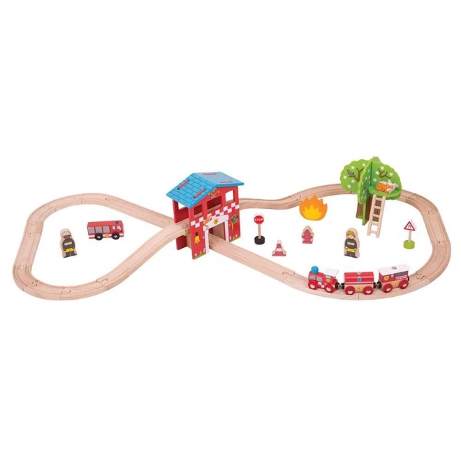 Bigjigs Rail Wooden Fire Station Train Set