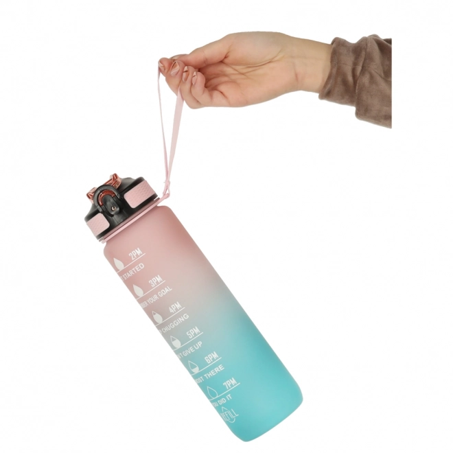 Motivational Water Bottle with Straw and Handle - 1L Pink Blue