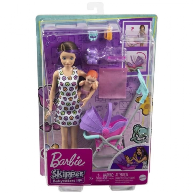 Barbie Doll Nanny Skipper Stroller + Baby Set