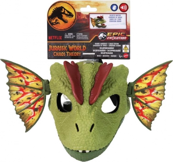 Dilophosaurus maska Jurský svet so zvukmi a vodným efektom
