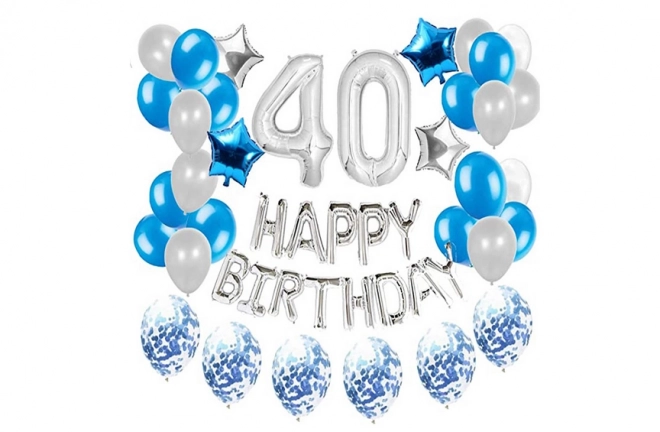 40th Birthday Balloon Set - Silver and Blue