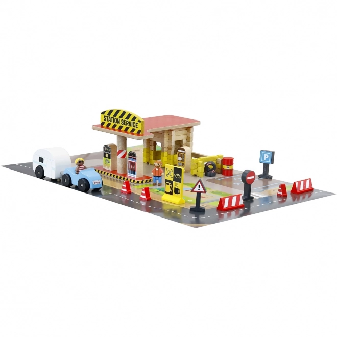 Wooden Gas Station Construction Set - 80 Pieces