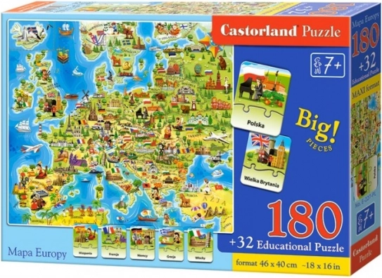 Castorland sestavljanka – zemljevid Evrope, 180 koščkov z kvizom