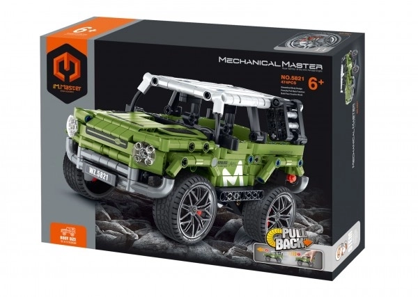 Off-road building set with pull-back mechanism