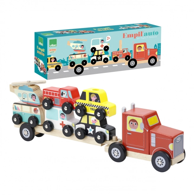 Wooden Toy Truck with Vehicles