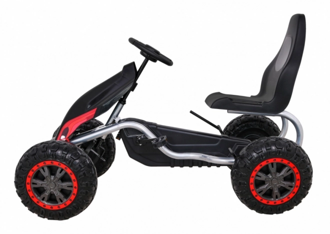 Large strong pedal go-kart for kids black + 100 kg load capacity + EVA wheels + hand brake + sports seat